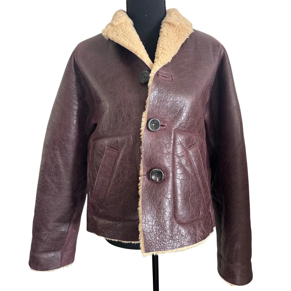 Marni Giacca Burgundy Leather Reversible Shearling Jacket size IT 38